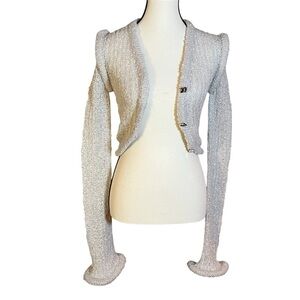 Maniere De Voir Flared Sleeve Textured Knit Cardigan Cream Womens Size Small NWT